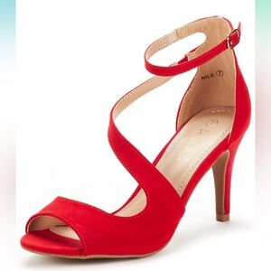 Dream Pairs Red Microsuede Open-Toe Stilettos